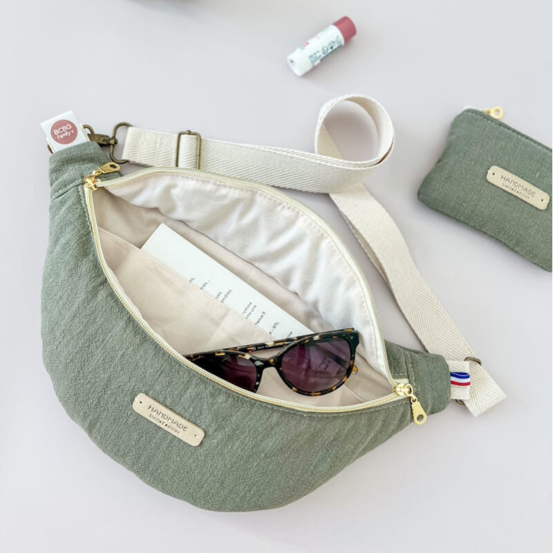 sac banane personnalisé en lin kaki