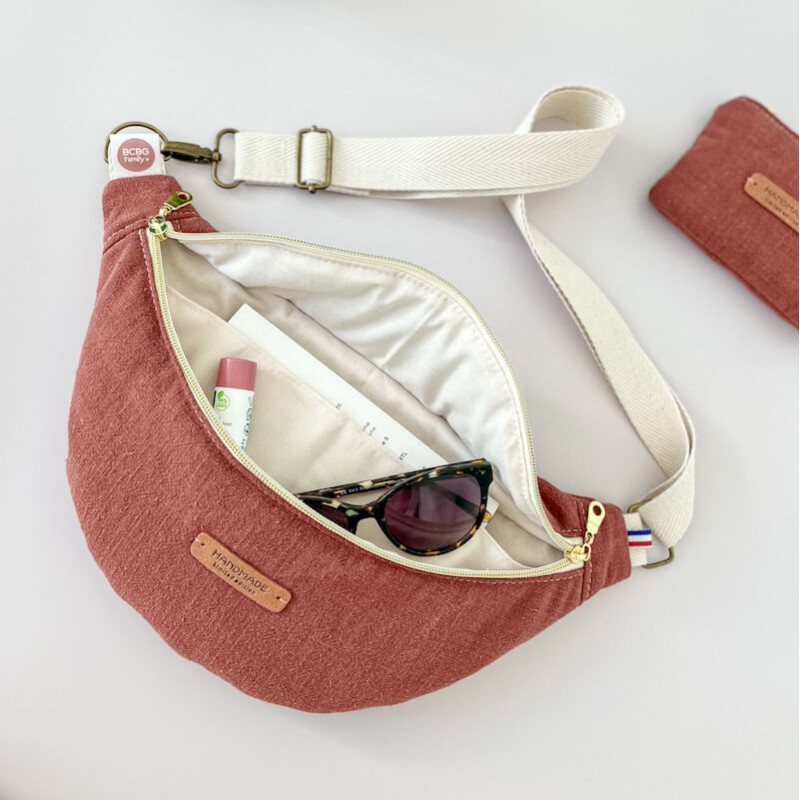 Sac banane personnalisé en lin terracotta