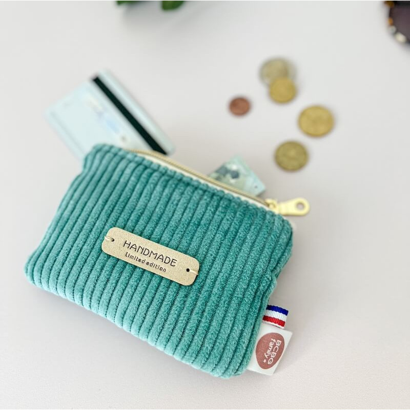 Porte-monnaie personnalisable velours céladon