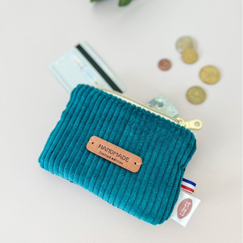 Porte-monnaie personnalisable velours bleu