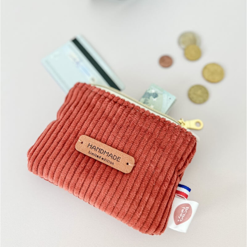 Porte-monnaie personnalisable velours terracotta brique