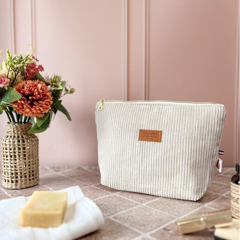 trousse de toilette velours beige