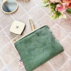 pochette à maquillage en velours kaki