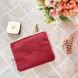 Pochette à maquillage en velours cerise