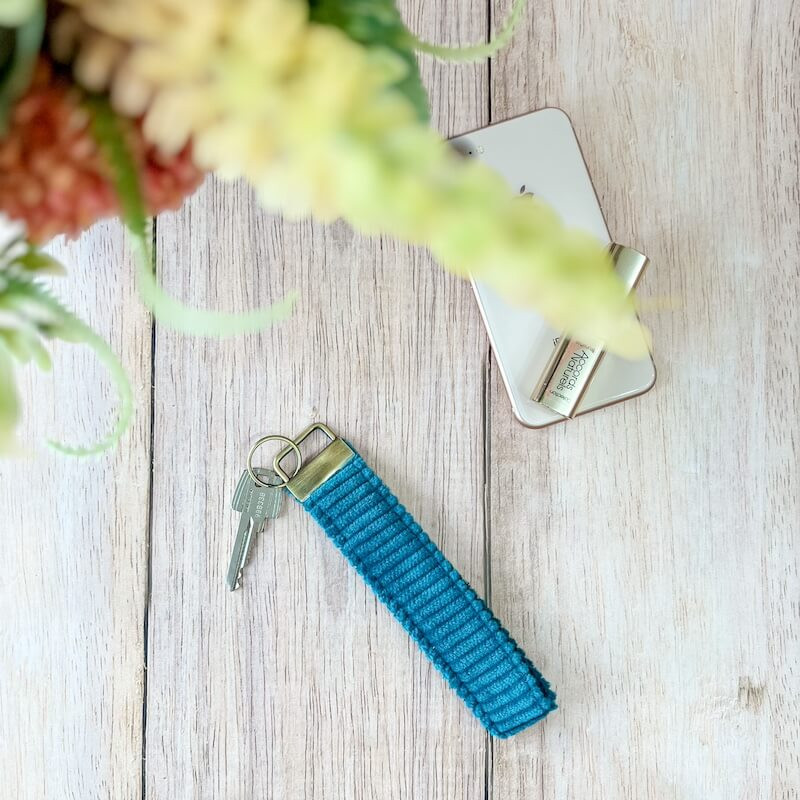 porte clé personnalisé lin bleu