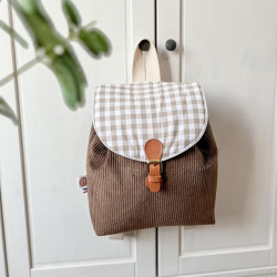 Sac maternelle personnalisé en velours chocolat et vichy