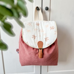 Sac maternelle personnalisé en velours vieux rose ou paprika