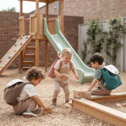 Sac maternelle personnalisé porté par des enfants à l'école.