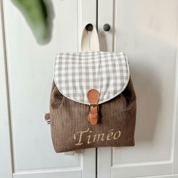 sac à dos personnalisable en velours chocolat et vichy