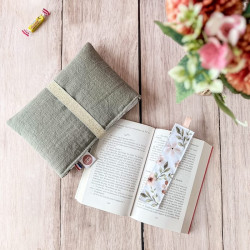 Pochette pour livre en lin vert kaki