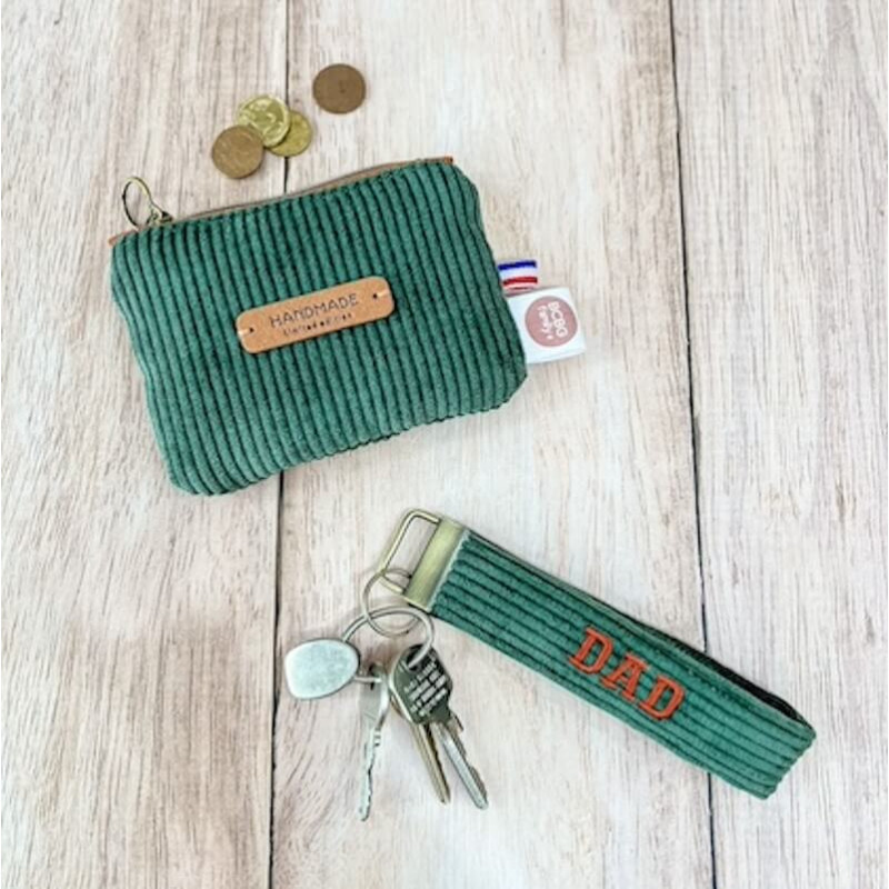 porte monnaie homme personnalisé en velours kaki