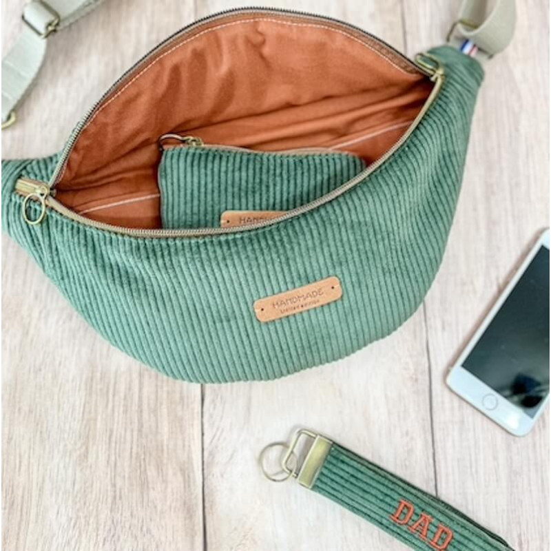 sac banane homme en velours vert kaki
