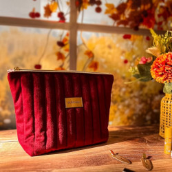 trousse de toilette velours couleur lie de vin made in France