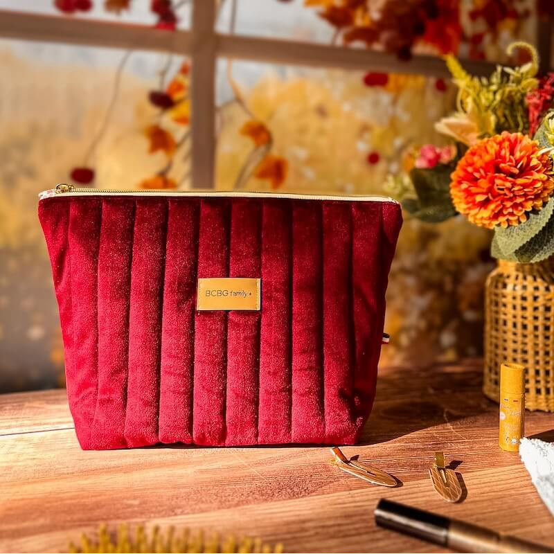 trousse de toilette velours bordeaux